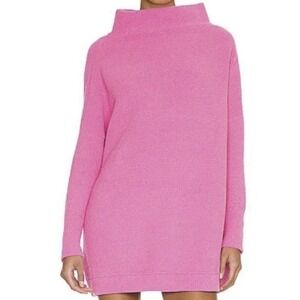 Free People Ottoman Slouchy Tunic Women Large Pink Mock Neck Ribbed Knit Sweater